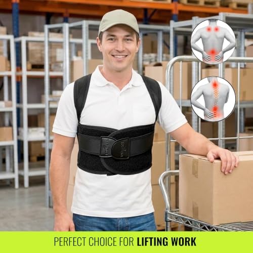 Posture Corrector for Back for Women and Men + 2 Compression Wristbands - Adjustable & Breathable Spine Support - Neck & Shoulder Comfort (Large)