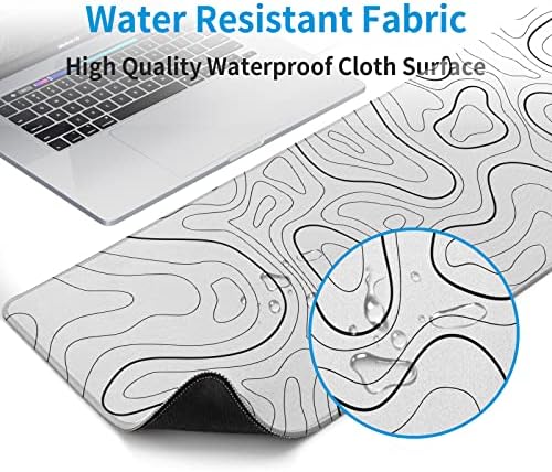 White Big Mousepad for Gaming Large Topographic Map Washable Desk Pad with Stitched Edge Office Supplies and Decor 31.5''x11.8'' Computer Keyboard Protector