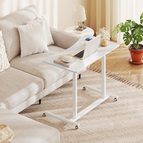 Tangkula Mobile Standing Desk, C-Shaped Sit Stand Desk with Adjustable Height, Lockable Wheels & Metal Frame, Rolling Laptop Desk, Portable Computer Workstation for Small Space