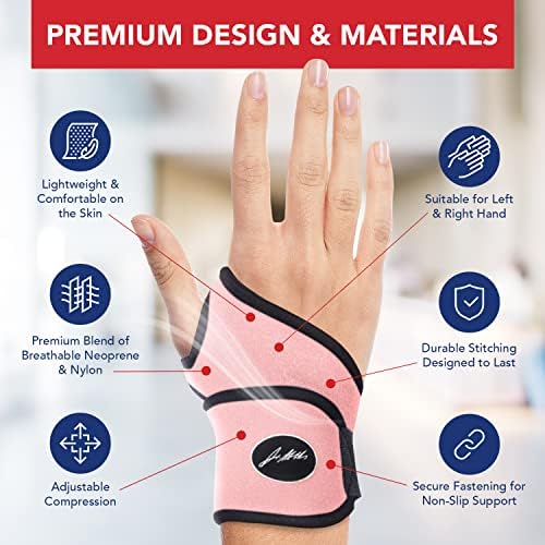 Doctor Developed Wrist Brace - Wrist wrap for Carpal Tunnel Arthritis,Tendonitis, Hand Support - Ideal for Fitness, Weightlifting - Handbook included (Pink, 2 Pack)