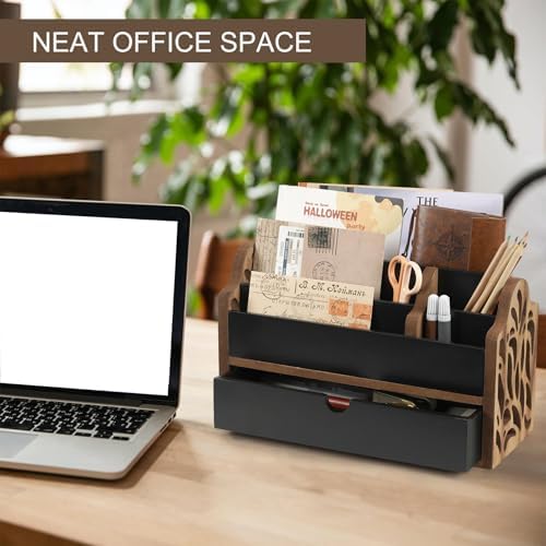Desk Organizer with Drawer Wood File Office Mail Organizer Countertop