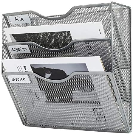 PAG-Mass Hanging Wall File Holder Mail Organizer Wall Mount Document Letter Rack, 3-Tier, Silver