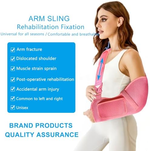VISKONDA Arm Sling Shoulder Immobilizer-Rotator Cuff Support Brace-Comfortable Medical Sling for Shoulder Injury,Left and Right Arm,Men and Women,for Broken,Dislocated,Fracture,Strain(Pink,Medium)