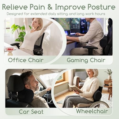 HIGOGOGO Lumbar Roll Lumbar Support Pillow for Office Chairs, Cars, and Gaming Chairs, Back Cushion with Washable Cover & Adjustable Strap to Relieve Back Pain and Improve Posture, 15"x6"x5", Black