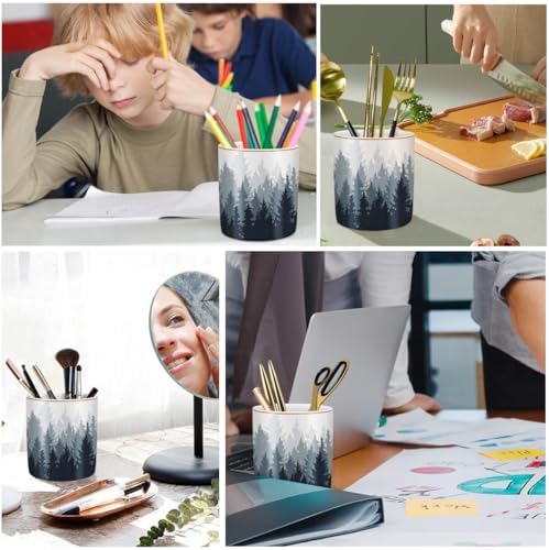 Large Capacity Pen Pencil Holder for Desk, Ceramic Pens Cup Cute Makeup Brushes Holder, Unique Desk Multifunctional Pen Organizer for Home, Office, and School, Forest Pattern