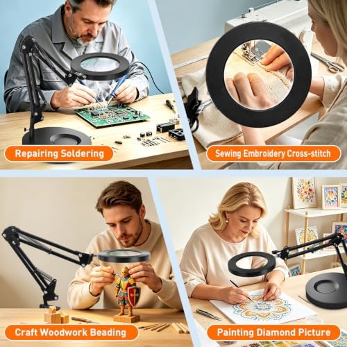 KIRKAS Magnifying Glass with Light and Stand, 12X 9.06in Clamp & Base