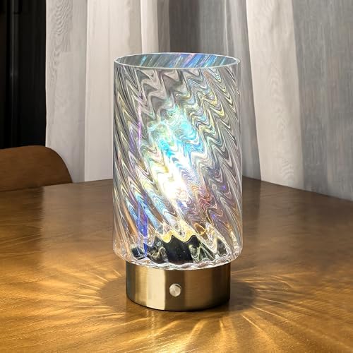 LUSHARBOR Battery Operated Table Lamp with Timer, Stepless Dimming Bedside Lamp Battery Powered Cordless Lamp for Home Decor Entryway/Living Room/Coffee Table/Shelf Transparent