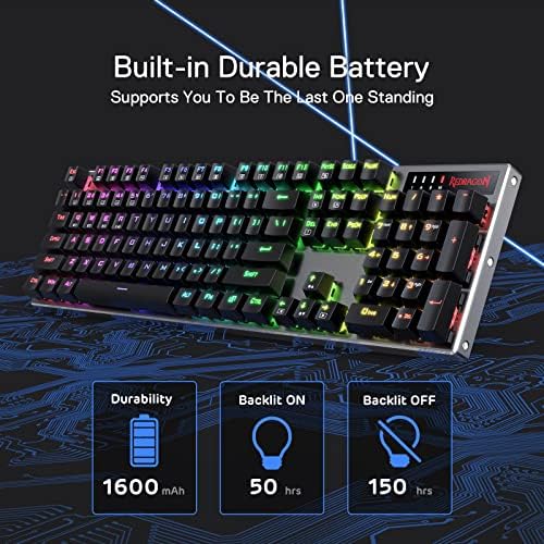 Redragon K556 PRO Wireless RGB Mechanical Gaming Keyboard, 104-Key Aluminum
