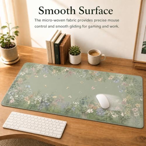 Large Desk Mat 31.5x15.7 Inch Floral Mouse Pad, Butterfly Garden Gaming Mat