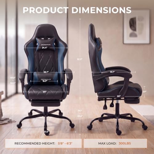 Dowinx Gaming Chair with Footrest, Ergonomic Office Chair, Blue