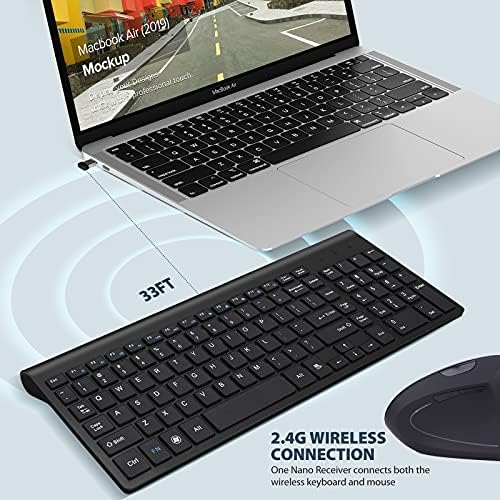 2.4GHz Wireless Vertical Ergonomic Mouse and Keyboard Combo Ultra-Thin Portable Size for PC Desktop Computer Laptop Mac Tablet