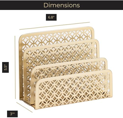 BLU MONACO | Gold Desk Mail Organizer with Three-Tier Letter Holder | Metal Mail Sorter for Home Office | Powder-Coated Finish | 10.5 x 3.25 x 5 Inches