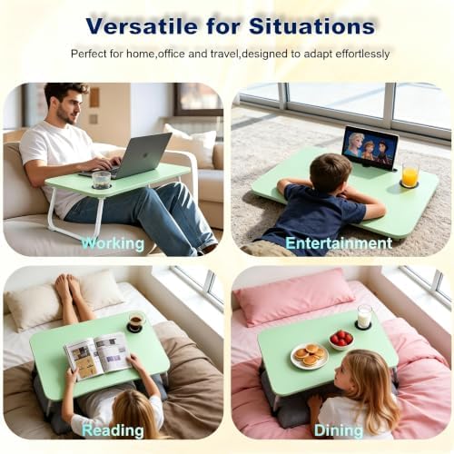 27.6" Home Office Folding Lap Desk with Drawer, Tablet Slot, Cup Holder - Fits up to 18 Inch Laptops, Bed Desk for Reading, Writing, Eating, Portable Laptop Table for Sofa, Coach, Floor (Green)