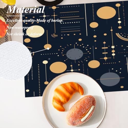 Shrahala Geometric Shapes Lines Placemats, Abstract Art Design Table Mat Linen Burlap Washable Double-Deck Heat Insulation for Dining/Kitchen Table Set of 6 (12 X 18 Inch)