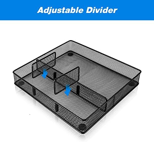 VyGrow Desk Drawer Organizer Tray, Metal Mesh Drawer Organizers Office, 4 Grid with Adjustable Compartment, Desk Organizer Tray for Home Office 12x10.6x1.9 inch Black, 2 Pack