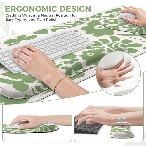 iCasso Desk Cover Mat, 4in1 Floral Large Mouse Pad with Wrist Rest