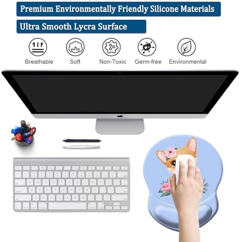 Ergonomic Wrist Support Mouse Pad - Comfortable Computer Mouse Pad with Non-Slip PU Base for Home Office Working Gaming (Pretty Dog)