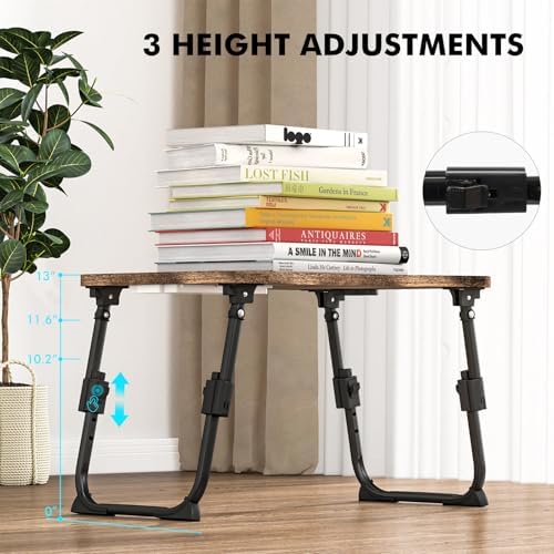 Lap Desk for Bed Adjustable Height, Foldable Bed Table with Storage Drawer, Tablet Slot & Cup Holder, Portable Laptop Stand for Bed & Sofa, Bed Desk for Adults & Kids, Carbonized