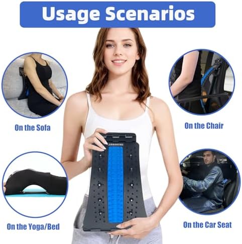 Back Stretcher, 3-Level Adjustable Lumbar Support with 84 Massage Points & 10 Magnetic Nodes, Spine Alignment & Posture Corrector, Tension Relief Stretching Device, NBR Pad,(Blue)