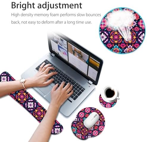Keyboard Wrist Rest and Mouse Pad Wrist Support Set with Coaster,Ergonomic Mouse Pad,Comfortable for Easy Typing, Pain Relief,Memory Foam Keyboard Pad Set for Laptop Mac,Colorful Mandala