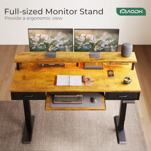 AODK 55 Inch Standing Desk with Drawers & Keyboard Tray, Rustic Brown