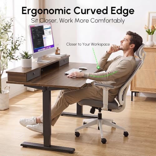 TIQLAB 55''*28''Standing Desk with Drawers&Cable Management, Black Walnut