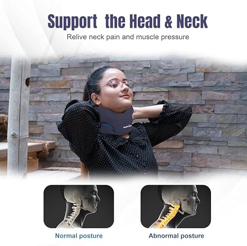 Wonder Care Neck Brace for Sleeping Cervical Collar Relief Neck Pain and Neck Support Soft Foam Wraps Relief of Cervical Spine Pressure for Women & Men (Black, Large, 3.5" Depth)