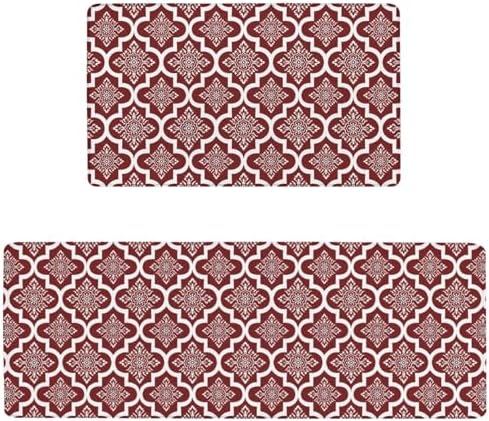 Christmas Floral Anti Fatigue Kitchen Mats, 17.3"x47"+17.3"x29"
