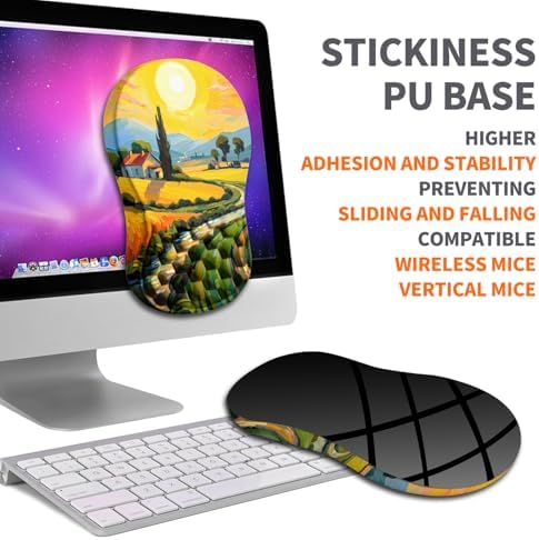 Ergonomic Joint Wrist Support Mouse Pad with Memory Foam Cushion Massage Bump, Carpal Tunnel Pain Relief Mousepad Slope Design for Wrist Rest, 11.8x7.9 in, Warm Sun