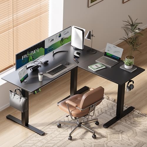 Claiks 59''*51.2'' L Shaped Standing Desk Adjustable Height, Black