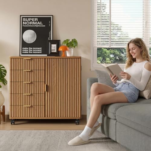 Bestier Office Storage Cabinet with 5 Drawer Adjustable Shelf, Brown