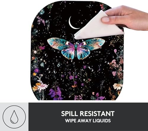 Small Mouse Pad，Mini Mouse Pad 6 x 7 Inch，for Laptop Keyboard Tray Wireless Mouse Home Office Travel，with Non-Slip Rubber Base, Waterproof Mouse Mat，Flower Moon Butterfly