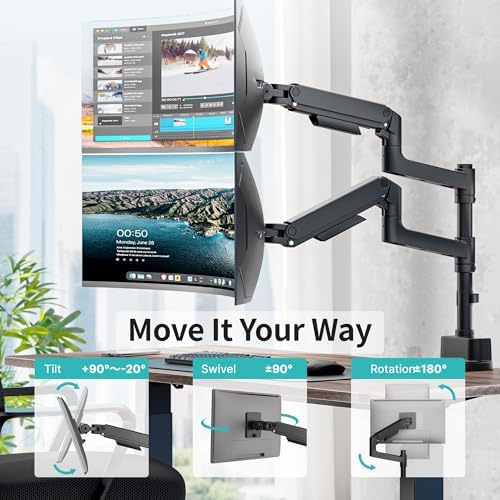 Dual Monitor Arm for 17"-49" Monitors with USB, 44 lbs, VESA 75/100, Black