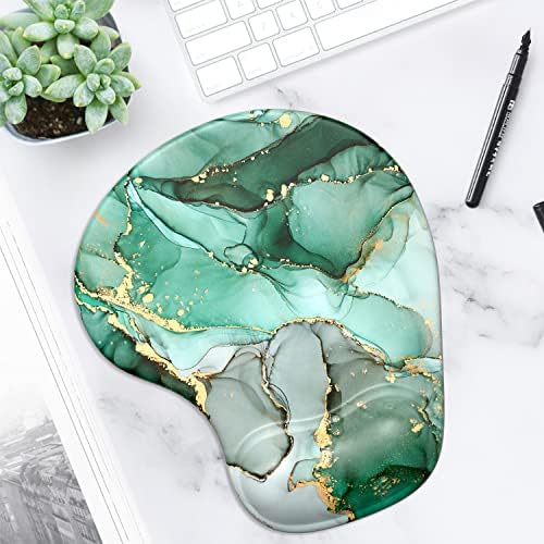 ITNRSIIET Ergonomic Mouse Pad with Gel Wrist Support Wrist Rest Smooth Surface Non-Slip PU Base Comfortable Office Supplies Pain Relief, 9.5 x 8 inches, Green Marble Texture
