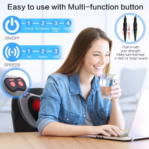 Papillon Back Massager with Heat,Shiatsu Pillow for Body Pain Relief Gray