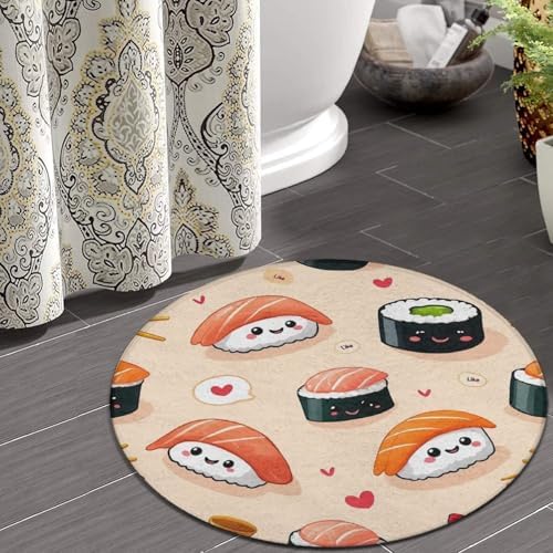 Men's Large Home Decor Mat, Soft Round Yoga Carpet, Non Slip Machine Washable Home Office Circle Rug Sushi