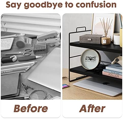 ShellKingdom Desk Shelf Organizer, 3 Tier Desktop Shelves, Adjustable Bookshelf Storage Rack and Office Cubicle Decor for Tabletop, School, Office, Dorm Organization (Black)