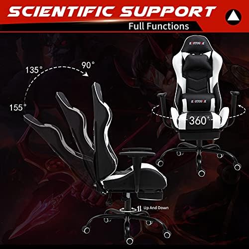 White Ergonomic High Back Massage Gaming Chair with Footrest