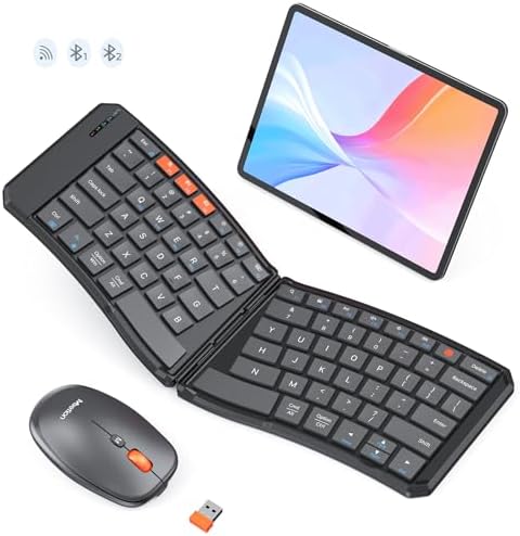 MEETION Foldable Keyboard and Mouse, Portable Bluetooth Combo