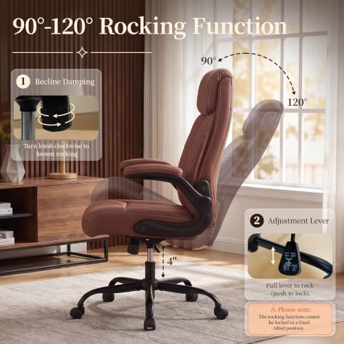 Office Chair, Leather Ergonomic Computer Desk Chair with Rocking