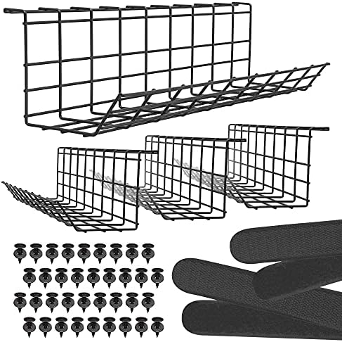 Scanfield Under Desk Cable Organizer Wire Tray, Set of 4x17 inch, Black