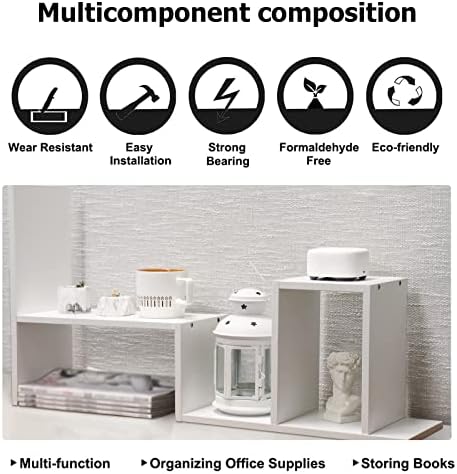 MASAKA B&W - Kawaii Storage Desktop Organizer for Your Desk Space, Double H Plants Display Shelf, Home Office Storage Rack Adjustable Stackable for Office, Dormitory (White*02)