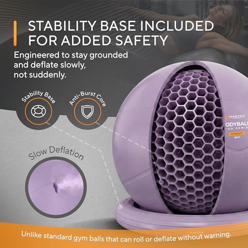Yoga Ball Chair for Office Desk with Base - Ergonomic Balance & Stability Exercise Ball Seat for Adults - Active Sitting for Posture, Core & Back Pain Relief, Home Gym, Therapy, Pump