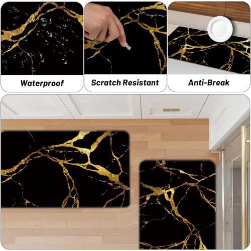 Tyrot Gold Black Kitchen Mats for Floor 2 Pcs 17.3"X28"+17.3"X47"