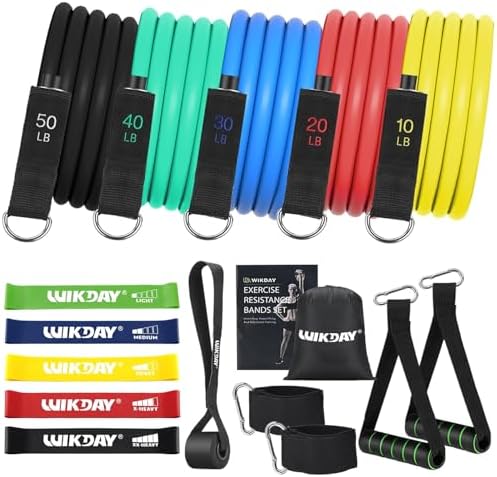 WIKDAY Exercise Resistance Bands with Handles for Working Out Workout Bands Set with Door Anchor for Physical Therapy, Yoga, Pilates