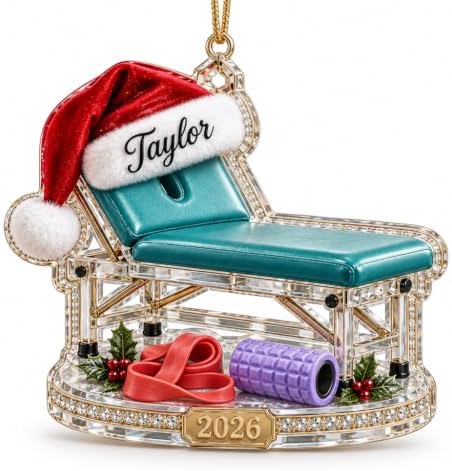 Acrylic Ornament Padded Treatment Table with Resistance Band and Foam Roller Holiday Hanging for Physical Therapist