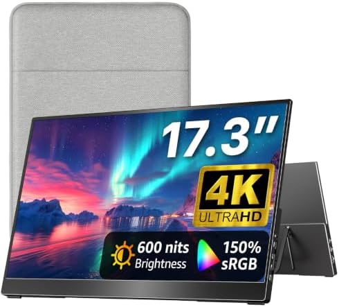 kksmart Portable Monitor for Laptop MacBook Surface PC Xbox PS5, Travel Monitor Second Screen for Laptop, HDMI USB-C VESA Compatible Built-in Speaker, 17.3