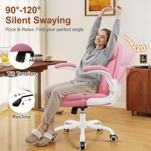 Office Desk Chair, Pink Ergonomic Computer Chair with Dual-Layer Support