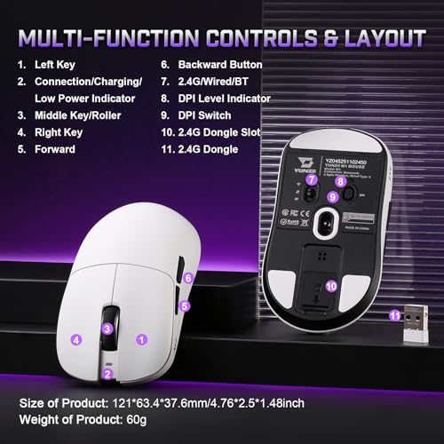 YUNZII M1 PAW3311 Sensor Wireless Gaming Mouse (White)