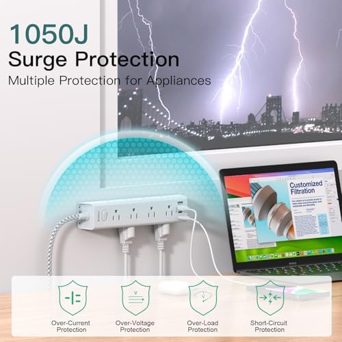 20FT Long Extension Cord, Power Strip with 12 AC Multiple Outlets & 4 USB